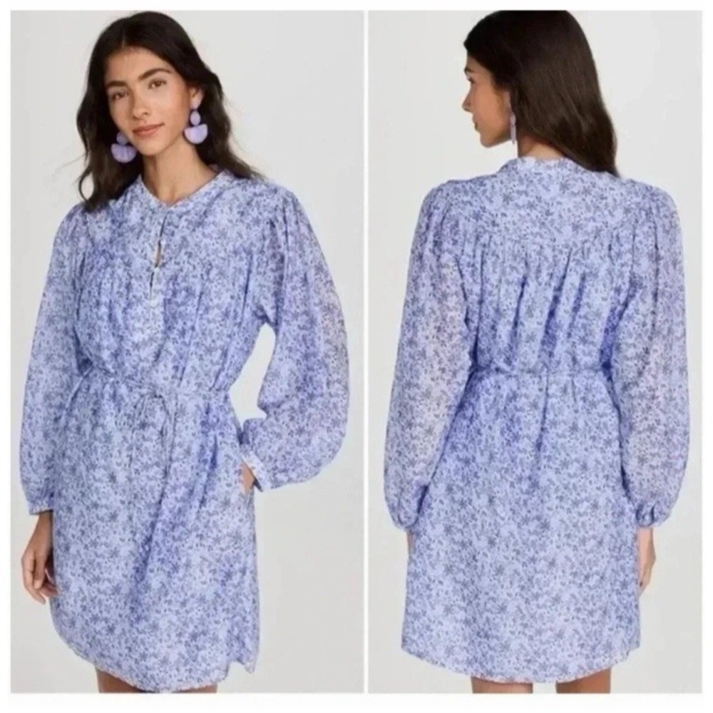 Xirena Bellamy Dress Womens M  Floral Blue Purple Cotton Silk Blend Boho Cottage